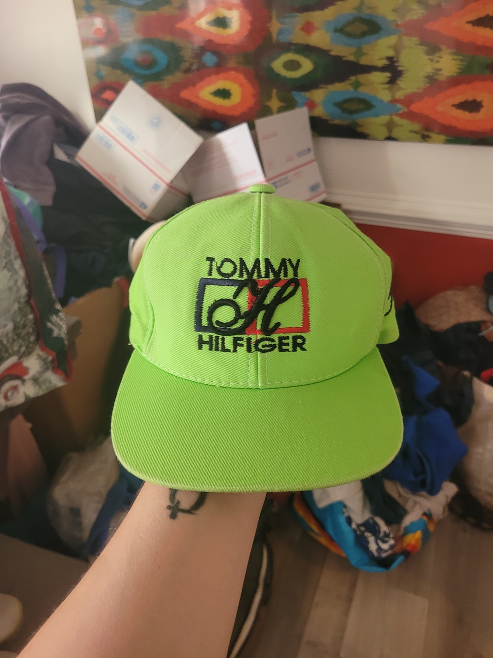 Tommy Hilfiger Neon Lime Logo Cap Vintage Y2k One Size - Picture 1 of 3